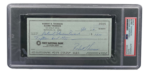 Bobby Thomson New York Giants Signed Personal Bank Check PSA/DNA 85025543 Sports Integrity
