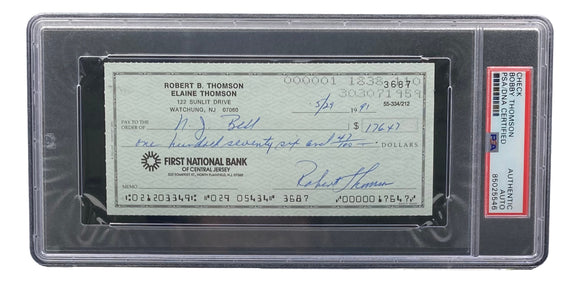 Bobby Thomson New York Giants Signed Personal Bank Check PSA/DNA 85025546 Sports Integrity