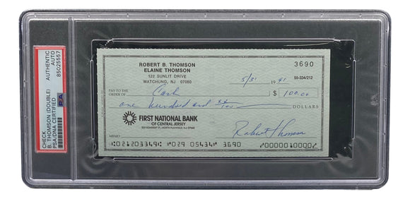 Bobby Thomson New York Giants Signed Personal Bank Check PSA/DNA 85025557 Sports Integrity