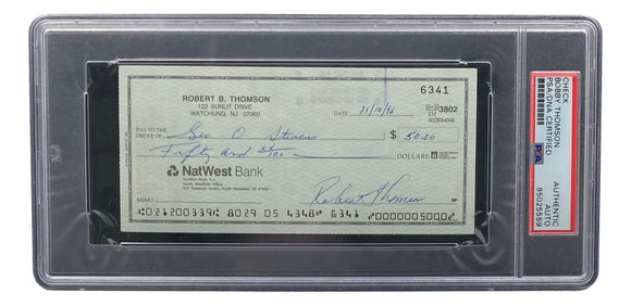 Bobby Thomson New York Giants Signed Personal Bank Check PSA/DNA 85025559 Sports Integrity