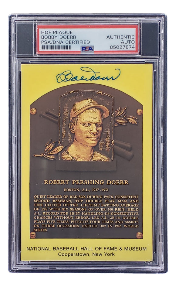 Bobby Doerr Signed 4x6 Boston Red Sox HOF Plaque Card PSA/DNA 85027874 Sports Integrity