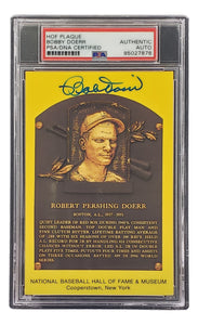 Bobby Doerr Signed 4x6 Boston Red Sox HOF Plaque Card PSA/DNA 85027878 Sports Integrity