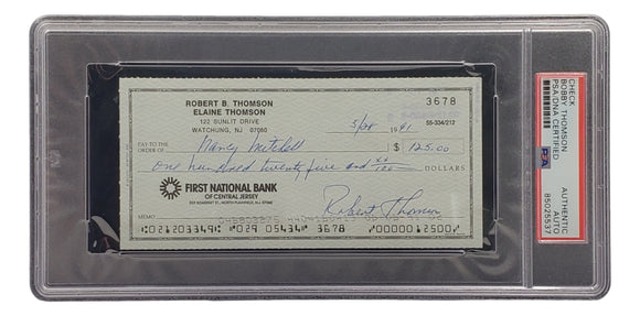 Bobby Thomson New York Giants Signed Personal Bank Check PSA/DNA 85025537