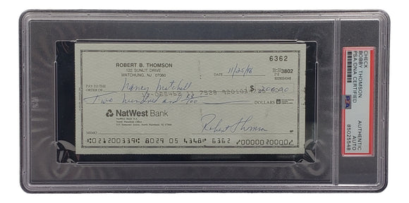Bobby Thomson New York Giants Signed Personal Bank Check PSA/DNA 85025548 Sports Integrity
