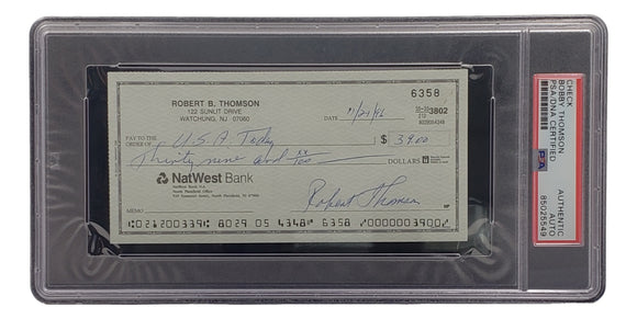 Bobby Thomson New York Giants Signed Personal Bank Check PSA/DNA 85025549 Sports Integrity