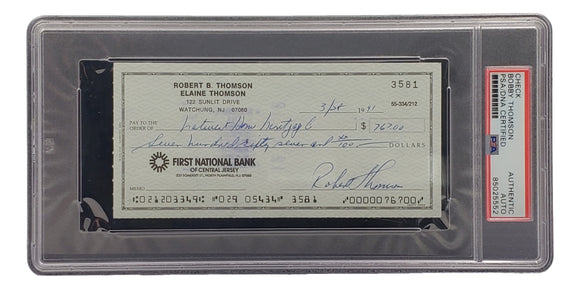 Bobby Thomson New York Giants Signed Personal Bank Check PSA/DNA 85025552 Sports Integrity