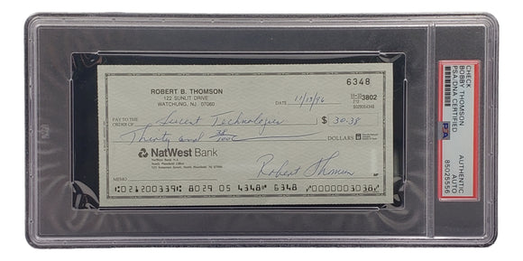 Bobby Thomson New York Giants Signed Personal Bank Check PSA/DNA 85025556