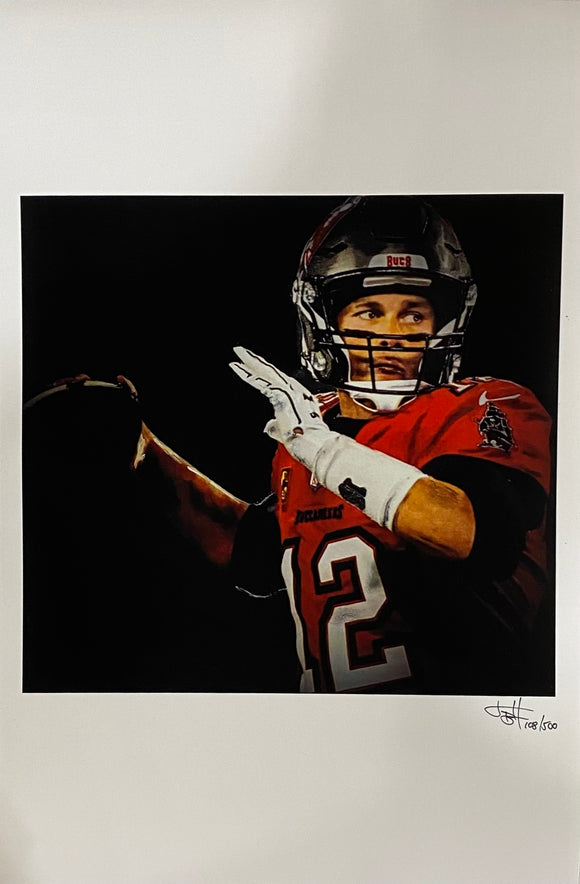 Tom Brady 12x18 Tampa Bay Buccaneers Lithograph Signed By Joshua Barton