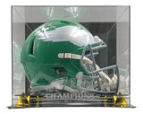 A Brandon Graham signed Kelly Green Eagles replica helmet by Sports Integrity, displayed in a gold-accented case with CHAMPIONS, the Eagles logo, and Super Bowl SB 59 LIX engraved on the front.