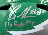 The Sports Integrity Brandon Graham Signed Kelly Green Replica Helmet features a silver #58 autograph, "Fly Eagles Fly" inscription, partial white eagle logo, and comes with JSA & SB 59 LIX case.