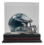 The Sports Integrity Brandon Graham Signed Eagles Mini Speed Helmet comes in a BAS-certified Super Bowl 59 LIX display case, featuring a clear acrylic cover and black base.