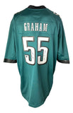 A Brandon Graham Philadelphia Eagles Nike Game Jersey by Sports Integrity, green with his name and number 55, features his autograph and "SB LII Champs" inscription on the numbers.