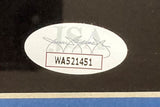 This Bray Wyatt Signed In Blue Framed 11x14 WWE Photo by Sports Integrity includes a JSA hologram: an oval sticker with "JSA", a stylized signature, and code WA521451 in bold black within a red-bordered box.