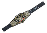 The Sports Integrity Bray Wyatt Signed WWE Championship Toy Belt features a large WWE logo, gold and silver accents, and Bray Wyatt’s signature on the right strap, authenticated by a JSA hologram.