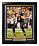 Drew Brees Signed Framed 16x20 New Orleans Saints Black Jersey Photo BAS