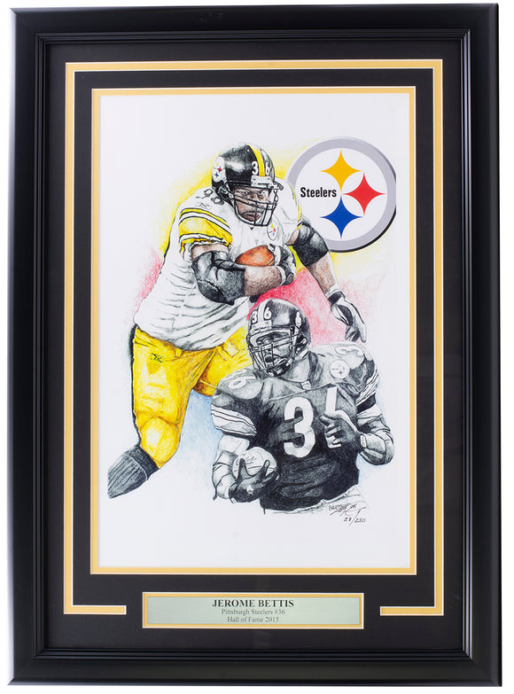 Jerome Bettis Steelers Framed 13x19 Lithograph Signed By Artist Brian Barton PA Sports Integrity