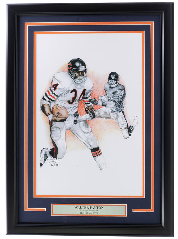 Walter Payton Bears Framed 13x19 Lithograph Signed By Artist Brian Barton PA