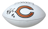 A Brian Urlacher Signed Chicago Bears Logo Football by Sports Integrity, featuring a white ball with a large orange and black Bears C logo, black autograph, and "HOF 18" above the logo.