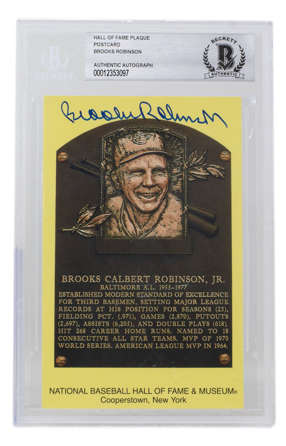 Brooks Robinson Signed Slabbed Orioles Hall of Fame Plaque Postcard BAS 097