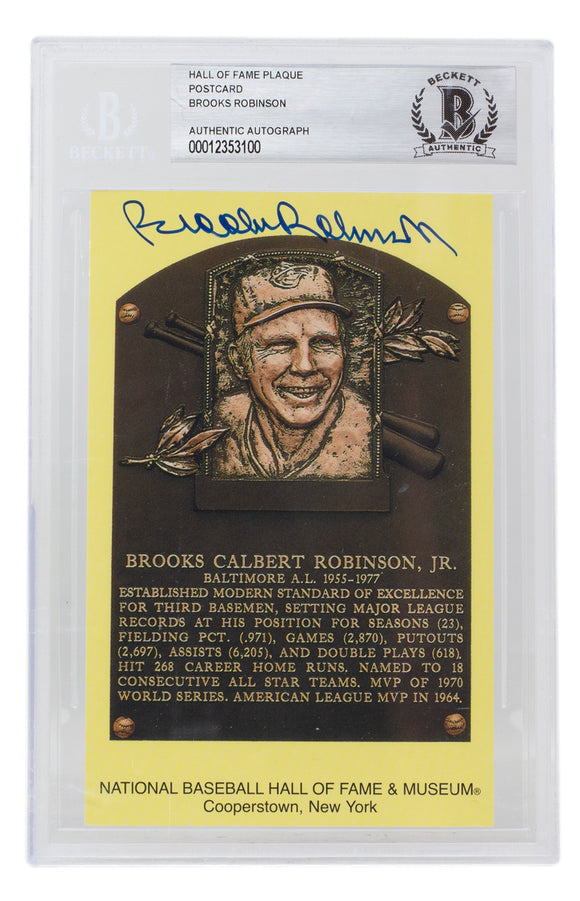 Brooks Robinson Signed Slabbed Orioles Hall of Fame Plaque Postcard BAS 100 Sports Integrity