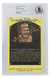 Brooks Robinson Signed Slabbed Orioles Hall of Fame Plaque Postcard BAS 114