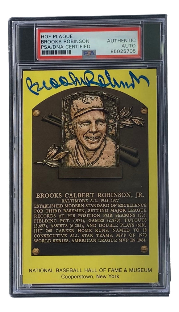 Brooks Robinson Signed 4x6 Baltimore Orioles HOF Plaque Card PSA/DNA 85025705 Sports Integrity