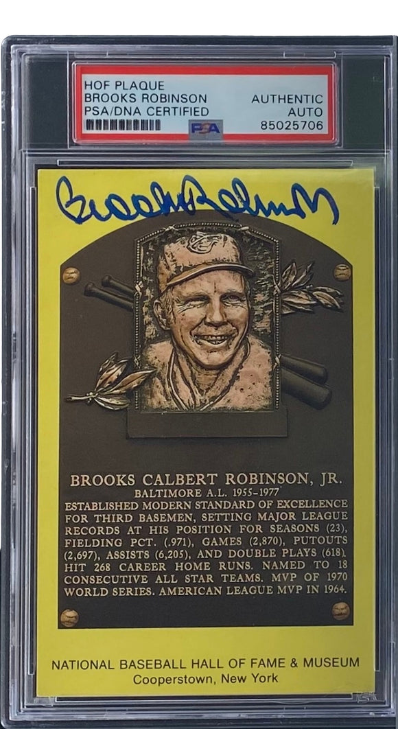 Brooks Robinson Signed 4x6 Baltimore Orioles HOF Plaque Card PSA/DNA 85025706 Sports Integrity
