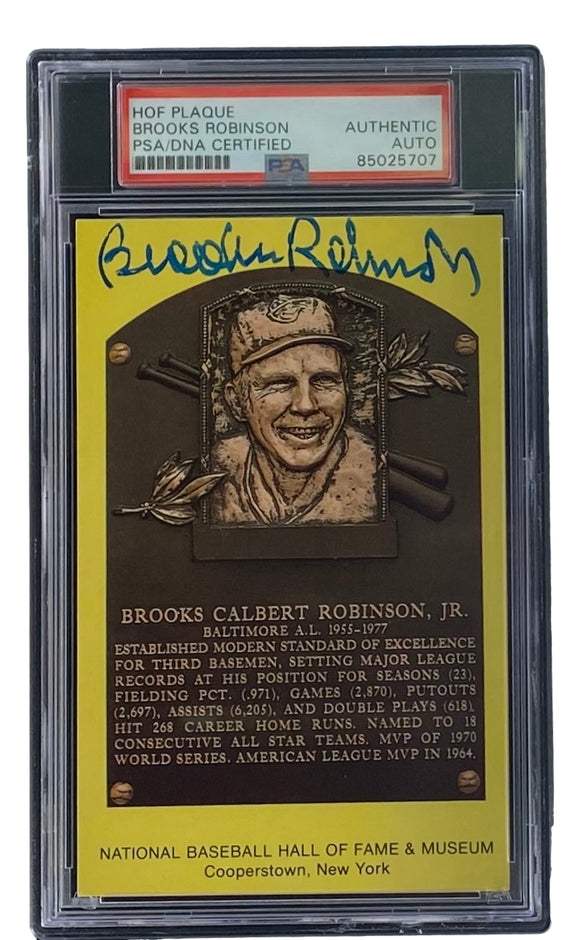 Brooks Robinson Signed 4x6 Baltimore Orioles HOF Plaque Card PSA/DNA 85025707 Sports Integrity
