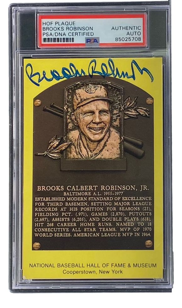 Brooks Robinson Signed 4x6 Baltimore Orioles HOF Plaque Card PSA/DNA 85025708 Sports Integrity