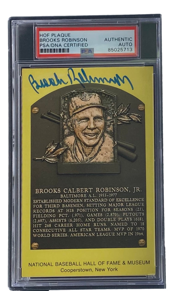 Brooks Robinson Signed 4x6 Baltimore Orioles HOF Plaque Card PSA/DNA 85025713 Sports Integrity