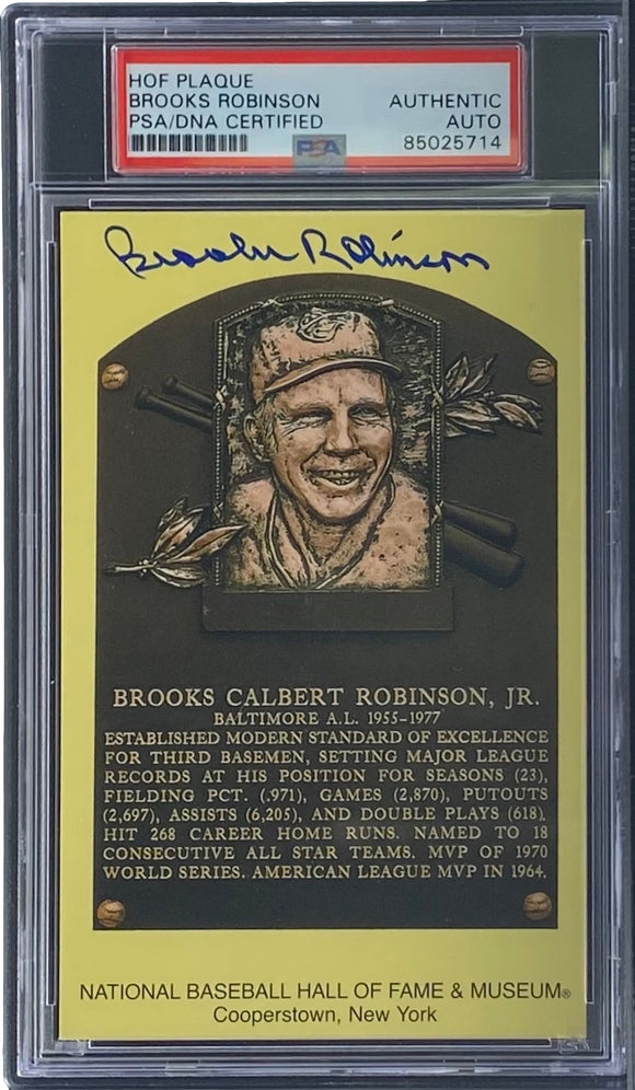 Brooks Robinson Signed 4x6 Baltimore Orioles HOF Plaque Card PSA/DNA 85025714 Sports Integrity