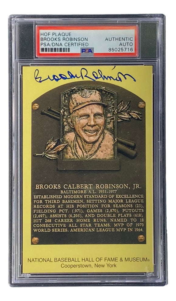 Brooks Robinson Signed 4x6 Baltimore Orioles HOF Plaque Card PSA/DNA 85025716 Sports Integrity