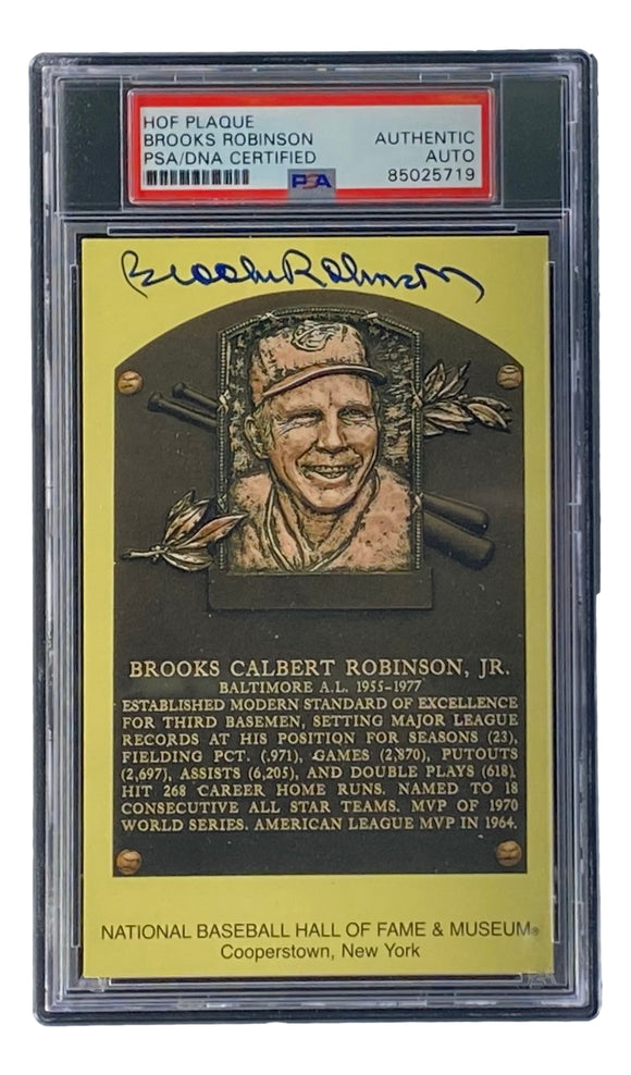 Brooks Robinson Signed 4x6 Baltimore Orioles HOF Plaque Card PSA/DNA 85025719 Sports Integrity