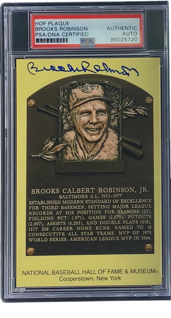 Brooks Robinson Signed 4x6 Baltimore Orioles HOF Plaque Card PSA/DNA 85025720 Sports Integrity
