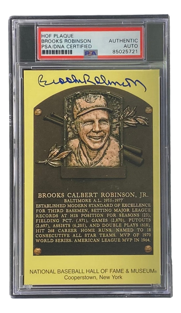 Brooks Robinson Signed 4x6 Baltimore Orioles HOF Plaque Card PSA/DNA 85025721 Sports Integrity