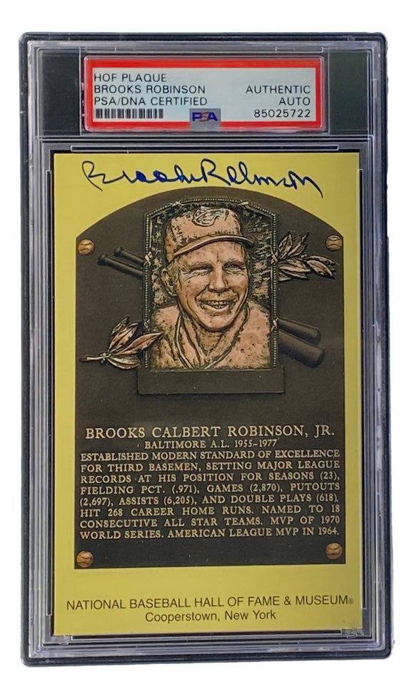 Brooks Robinson Signed 4x6 Baltimore Orioles HOF Plaque Card PSA/DNA 85025722 Sports Integrity