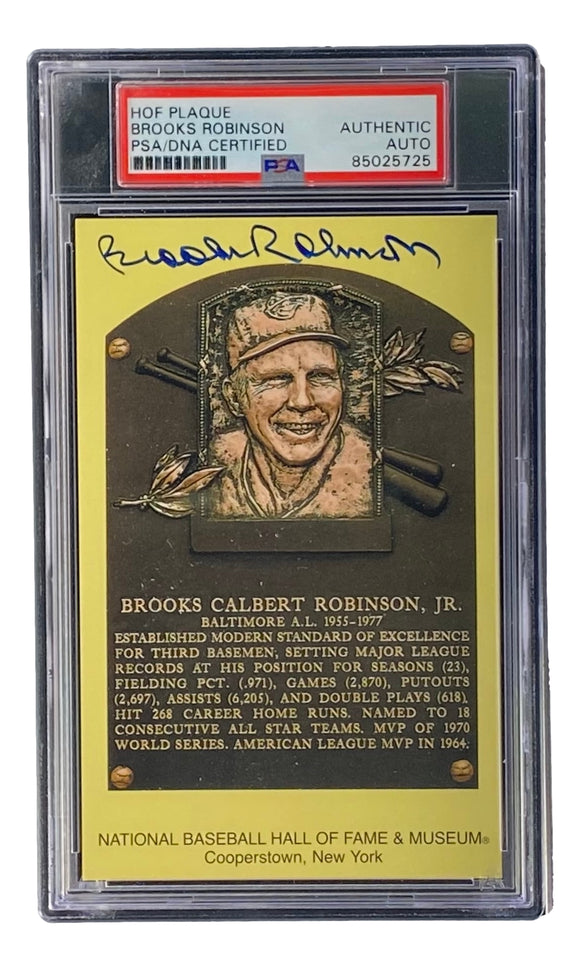 Brooks Robinson Signed 4x6 Baltimore Orioles HOF Plaque Card PSA/DNA 85025725 Sports Integrity