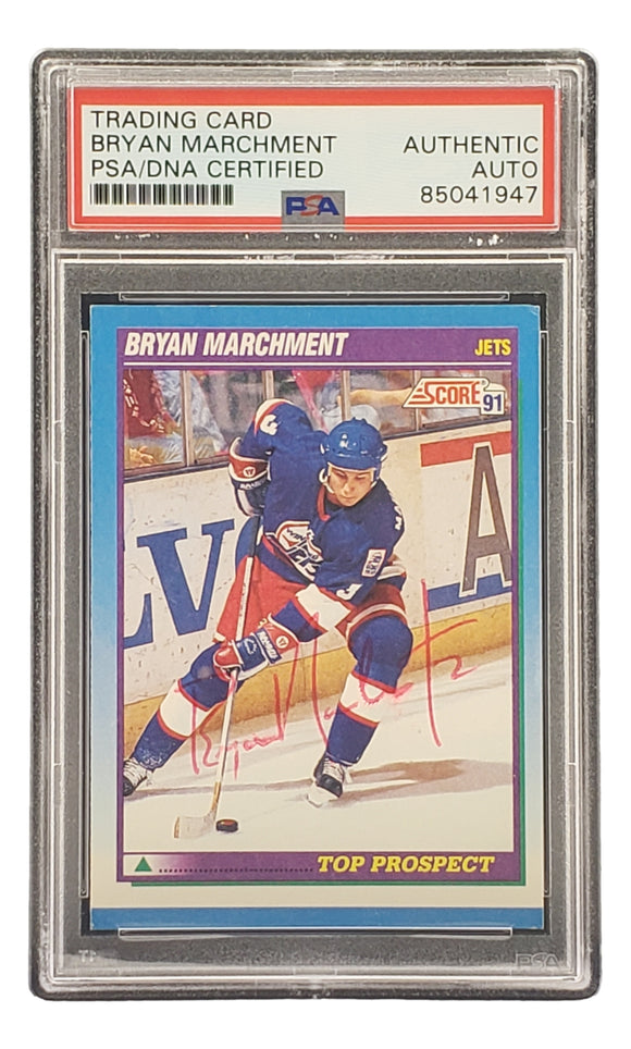 Bryan Marchment Signed 1991 Score #344 Winnipeg Jets Hockey Card PSA/DNA