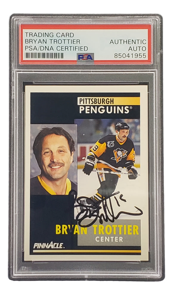 Bryan Trottier Signed 1991 Pinnacle #241 Pittsburgh Penguins Hockey Card PSA/DNA