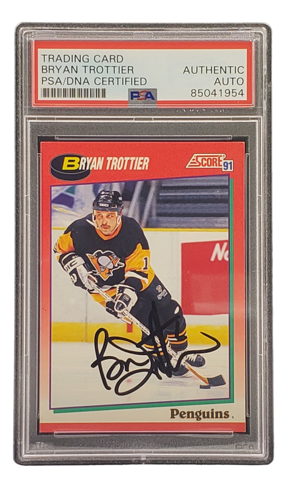 Bryan Trottier Signed 1991 Score #229 Pittsburgh Penguins Hockey Card PSA/DNA Sports Integrity