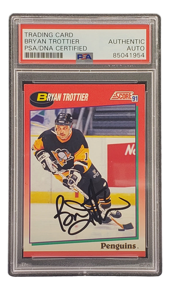 psa graded hockey cards Bryan Trottier Signed 1991 Score #229 Pittsburgh Penguins Hockey Card PSA/DNA
