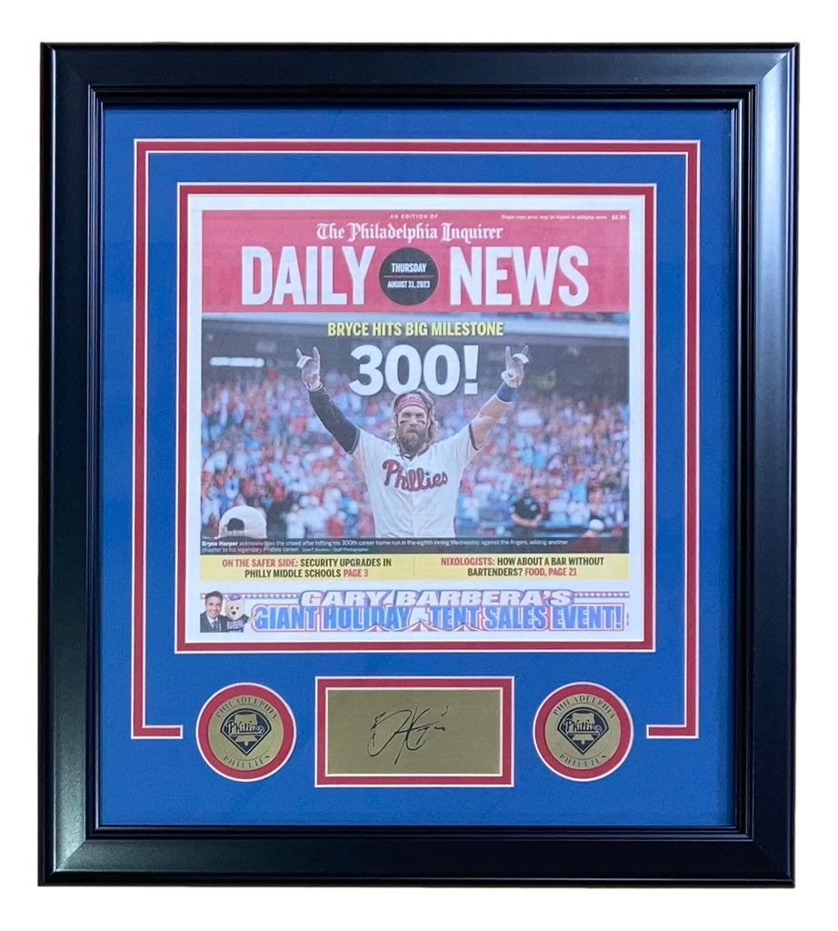 Bryce Harper Framed Phillies 300 HR Daily News Cover w/ Laser
