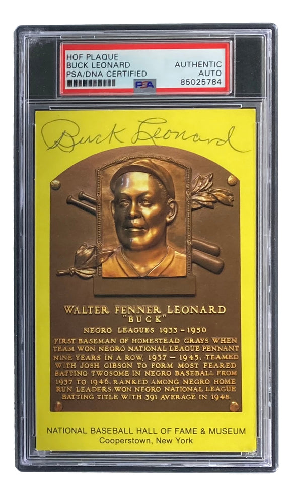 Buck Leonard Signed 4x6 Homestead Grays HOF Plaque Card PSA/DNA 85025784