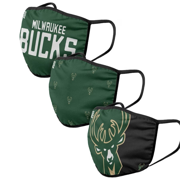 Milwaukee Bucks 3 Pack of Reusable Face Covers Sports Integrity