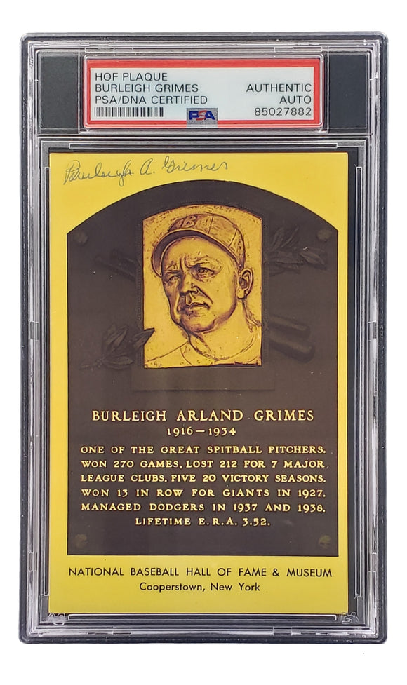 Burleigh Grimes Signed 4x6 Pittsburgh Pirates HOF Plaque Card PSA/DNA 85027882