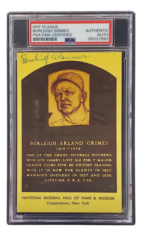 Burleigh Grimes Signed 4x6 Pittsburgh Pirates HOF Plaque Card PSA/DNA 85027883
