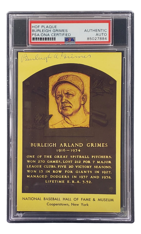 Burleigh Grimes Signed 4x6 Pittsburgh Pirates HOF Plaque Card PSA/DNA 85027884