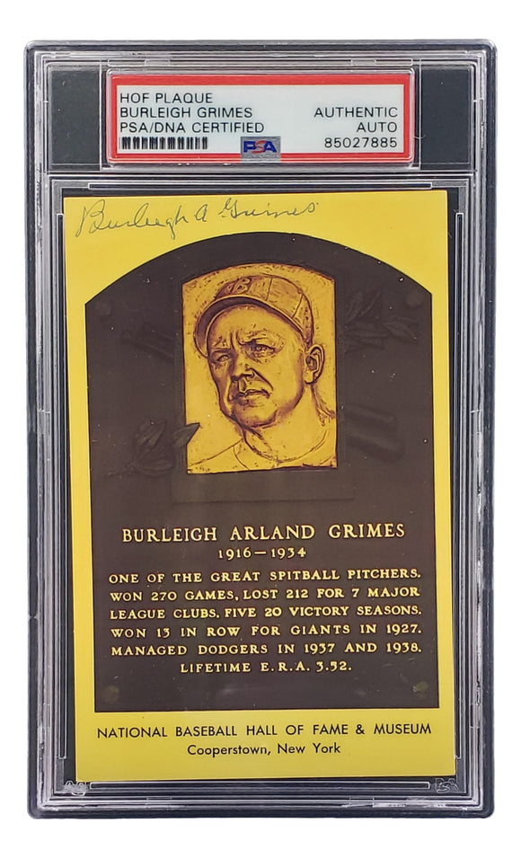 Burleigh Grimes Signed 4x6 Pittsburgh Pirates HOF Plaque Card PSA/DNA 85027885 Sports Integrity