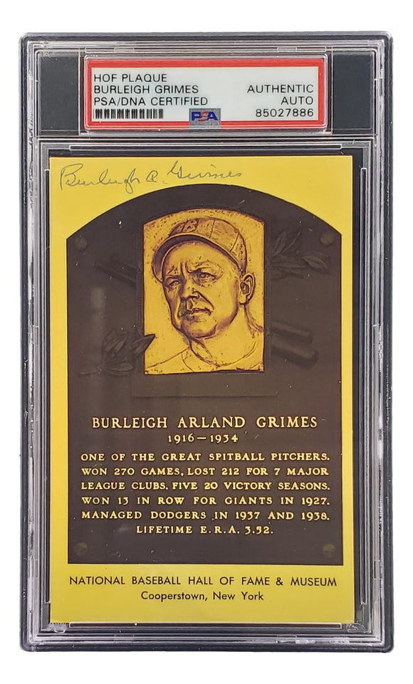 Burleigh Grimes Signed 4x6 Pittsburgh Pirates HOF Plaque Card PSA/DNA 85027886