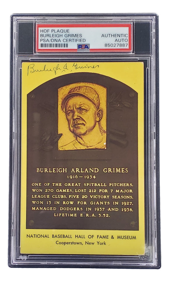 Burleigh Grimes Signed 4x6 Pittsburgh Pirates HOF Plaque Card PSA/DNA 85027887